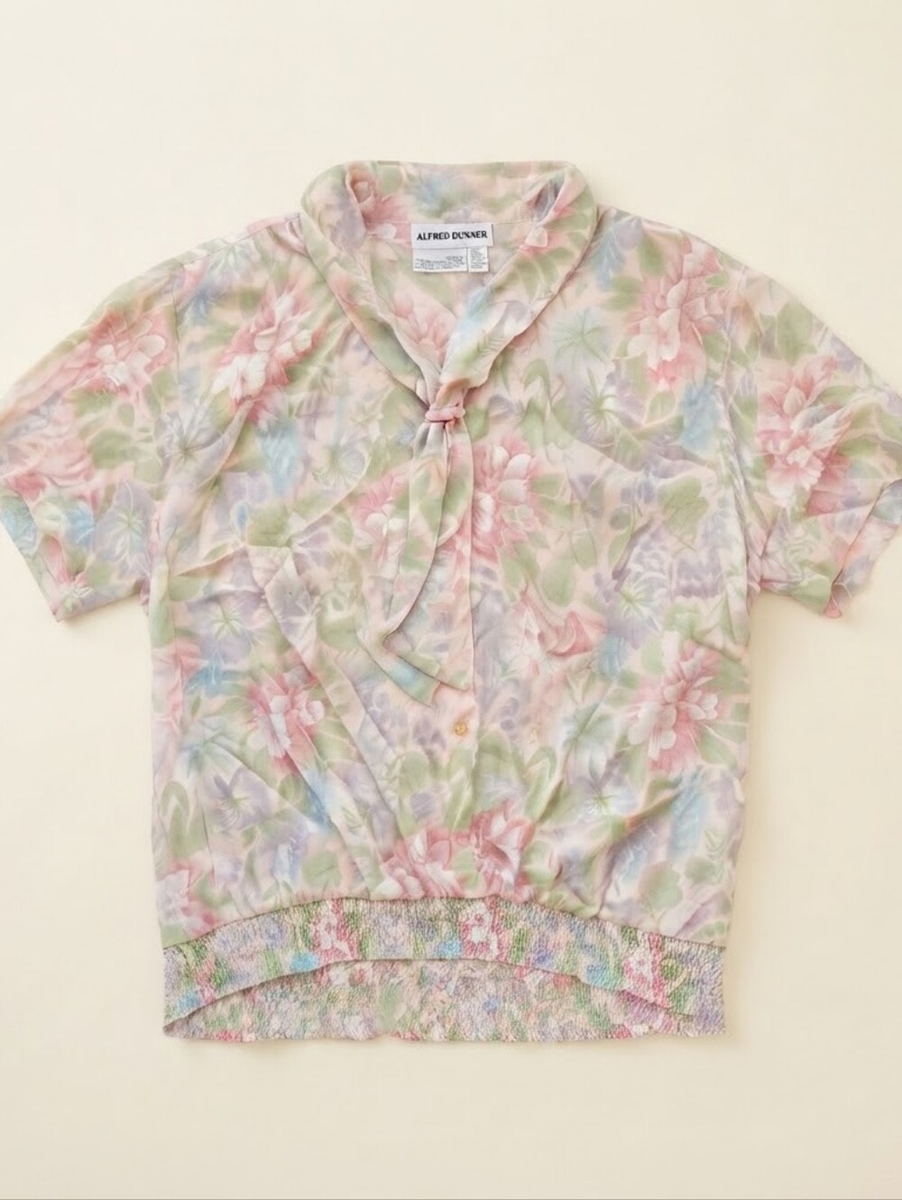 Vintage Alfred Dunner Pastel Floral Chiffon Blouse Tie Neck Plus Size 40/20W